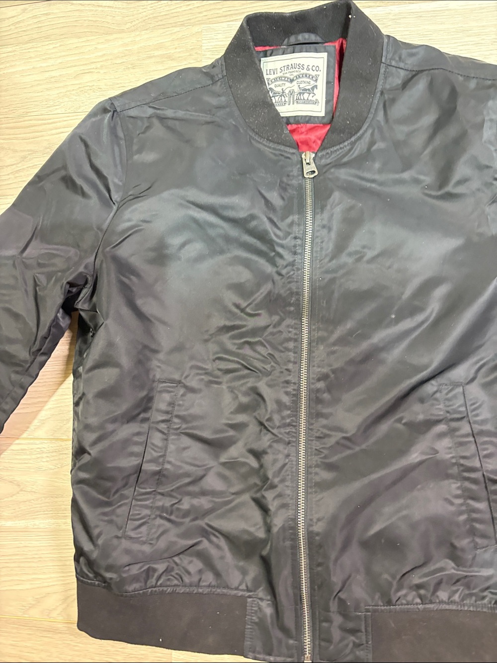 Signature by Levi Strauss Black Bomber Jacket with Red Trim - Picture 3 of 8